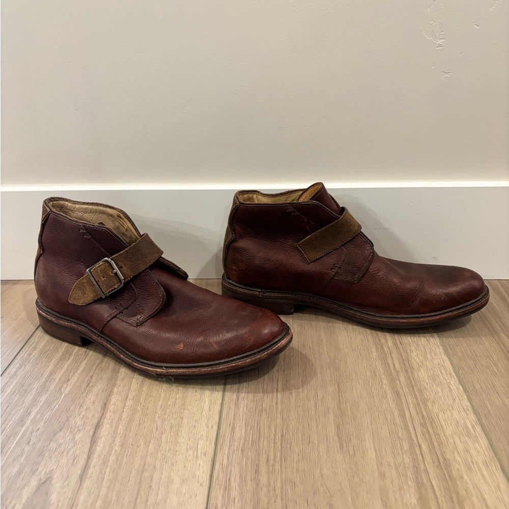 UGG Men's Brown Leather Ankle Boots size 12 buckle strap